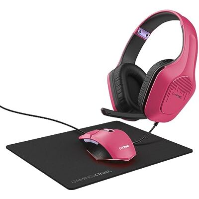 GXTrust Trust Gaming GXT 790P Tridox 3-in-1 Gamer PC Pack Lichtgewicht Headset met 50 mm Transducer, 3,5 mm Jack Audio, Bedrade Gaming-muis, 200-6400 DPI, Muismat, PC-Kit, Laptop Roze GXTrust Trust Gaming GXT 790P Tridox 3-in-1 Gamer PC Pack Lichtgewicht Headset met 50 mm Transducer, 3,5 mm Jack Audio, Bedrade Gaming-muis, 200-6400 DPI, Muismat, PC-Kit, Laptop Roze