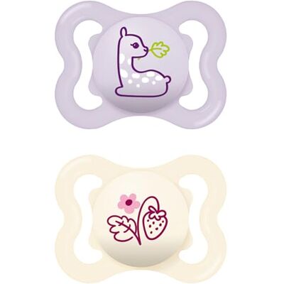 MAM Air SkinSoft siliconen fopspenen, 2 stuks, biologisch cirkelvormig met fopspeenhouder, roze MAM Air SkinSoft siliconen fopspenen, 2 stuks, biologisch cirkelvormig met fopspeenhouder, roze