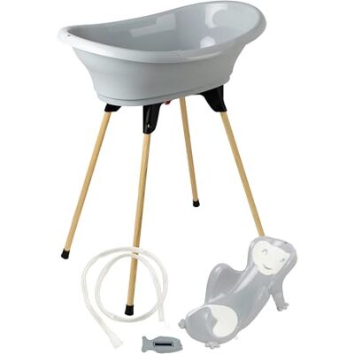Thermobaby VASCO 5-in-1 babybad – badkuip, houten voet, afvoerslang, badstoel, thermometer – charmegrijs – opvouwbaar en stabiel – gemaakt in Frankrijk Thermobaby VASCO 5-in-1 babybad – badkuip, houten voet, afvoerslang, badstoel, thermometer – charmegrijs – opvouwbaar en stabiel – gemaakt in Frankrijk
