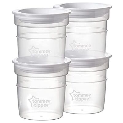 Tommee Tippee Closer to Nature Breast Milk Opslagpotten met deksels, 60 ml, geschikt voor koelkast en vriezer, 4 stuks Tommee Tippee Closer to Nature Breast Milk Opslagpotten met deksels, 60 ml, geschikt voor koelkast en vriezer, 4 stuks