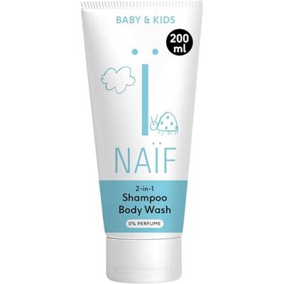 Naïf 2-in-1 shampoo en douchegel, zonder parfum, zonder SLES, microplastics en siliconen, dermatologisch getest, 200 ml Naïf 2-in-1 shampoo en douchegel, zonder parfum, zonder SLES, microplastics en siliconen, dermatologisch getest, 200 ml