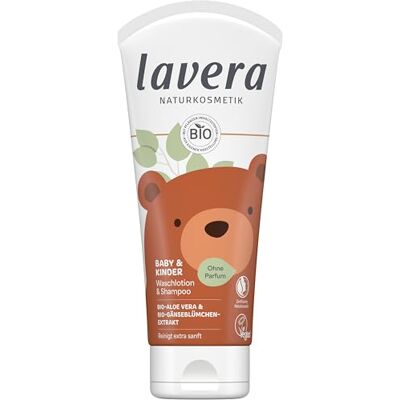lavera Waslotion en shampoo voor baby's en kinderen, huidvriendelijk, zachte reiniging, zonder geur- en conserveringsmiddelen, veganistisch, natuurlijke cosmetica, 200 ml lavera Waslotion en shampoo voor baby's en kinderen, huidvriendelijk, zachte reiniging, zonder geur- en conserveringsmiddelen, veganistisch, natuurlijke cosmetica, 200 ml