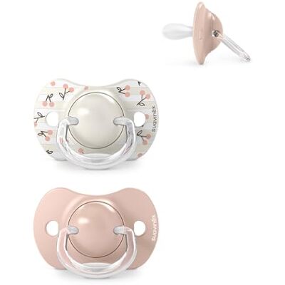 Suavinex , Set van 2 fopspenen voor baby's 0/6 maanden en pasgeborenen, symmetrische speen van siliconen SX Pro, vlakker en flexibel, omkeerbaar, respecteert de ontwikkeling van de mond, Birdies Rose Suavinex , Set van 2 fopspenen voor baby's 0/6 maanden en pasgeborenen, symmetrische speen van siliconen SX Pro, vlakker en flexibel, omkeerbaar, respecteert de ontwikkeling van de mond, Birdies Rose