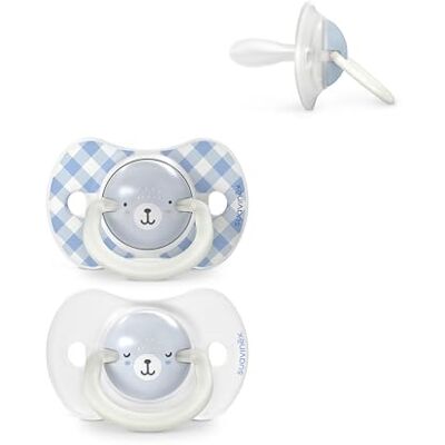Suavinex , Set van 2 fopspenen voor baby's, 6/18 maanden, licht op in het donker, met fluorescerende ring, ideaal voor nacht, symmetrische speen SX Pro van siliconen, omkeerbaar, plat en zacht, blauw Suavinex , Set van 2 fopspenen voor baby's, 6/18 maanden, licht op in het donker, met fluorescerende ring, ideaal voor nacht, symmetrische speen SX Pro van siliconen, omkeerbaar, plat en zacht, blauw