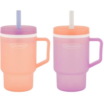 INFANTINO My 1st Tumbler, 295 ml duurzame plastic leerbeker met rietje en handvat, lekvrij, voor onderweg, BPA-vrij, zeeschelp/lavendel INFANTINO My 1st Tumbler, 295 ml duurzame plastic leerbeker met rietje en handvat, lekvrij, voor onderweg, BPA-vrij, zeeschelp/lavendel