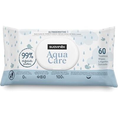 Suavinex , Aqua Care babydoekjes, 60 stuks, 99% water, plantaardige vezels, met aloë vera, zonder parfum en alcohol, dermatologisch getest, geschikt voor de gevoelige huid Suavinex , Aqua Care babydoekjes, 60 stuks, 99% water, plantaardige vezels, met aloë vera, zonder parfum en alcohol, dermatologisch getest, geschikt voor de gevoelige huid