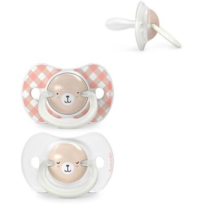 Suavinex , Set van 2 fopspenen voor baby's, 6/18 maanden, licht op in het donker, met fluorescerende ring, ideaal voor nacht, symmetrische speen SX Pro van siliconen, omkeerbaar, plat en zacht, roze Suavinex , Set van 2 fopspenen voor baby's, 6/18 maanden, licht op in het donker, met fluorescerende ring, ideaal voor nacht, symmetrische speen SX Pro van siliconen, omkeerbaar, plat en zacht, roze