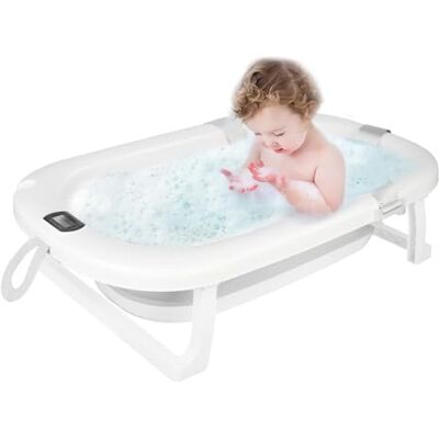 HUOLE Opvouwbaar babybad, met digitale thermometer, geschikt voor pasgeborenen en peuters, grijs, 80 x 50 x 23 cm HUOLE Opvouwbaar babybad, met digitale thermometer, geschikt voor pasgeborenen en peuters, grijs, 80 x 50 x 23 cm