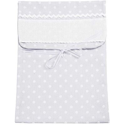 FILET XL korsettas van stof, grote envelop Primi Chambi meisje met Aida inzet voor borduren, 100% Made in Italy, kleur parelgrijs FILET XL korsettas van stof, grote envelop Primi Chambi meisje met Aida inzet voor borduren, 100% Made in Italy, kleur parelgrijs