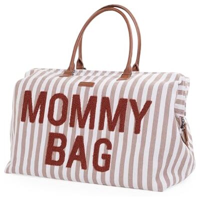 Childhome , Mommy Bag, luiertas, moederschap, reistas, grote capaciteit, aankleedmat, verstelbare schouderriem, vakken, koeltas, koffer, terracotta strepen Childhome , Mommy Bag, luiertas, moederschap, reistas, grote capaciteit, aankleedmat, verstelbare schouderriem, vakken, koeltas, koffer, terracotta strepen