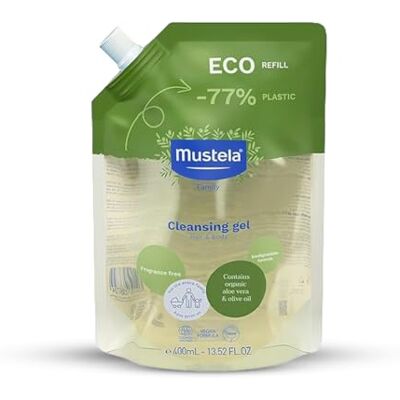 Mustela Eco Refill Gel nettoyant bio végétalien, huile d'olive, aloe vera et glycérine, corps et cheveux, bébé, toute la famille Nettoyage doux, 99% d'ingrédients d'origine naturelle (400ml) Mustela Eco Refill Gel nettoyant bio végétalien, huile d'olive, aloe vera et glycérine, corps et cheveux, bébé, toute la famille Nettoyage doux, 99% d'ingrédients d'origine naturelle (400ml)