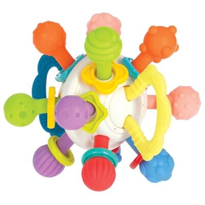 Nuby Twist Ball met rammelaar en grappige heldere kleuren sensorisch speelgoed ontwikkelt de fijne motoriek 3+ maanden Nuby Twist Ball met rammelaar en grappige heldere kleuren sensorisch speelgoed ontwikkelt de fijne motoriek 3+ maanden