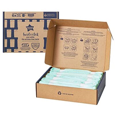 Tommee Tippee Eco-navullingen voor Twist & Click luieremmer van , cassettevullingen (niet inbegrepen), duurzame antibacteriële GREENFILM, 6 stuks Tommee Tippee Eco-navullingen voor Twist & Click luieremmer van , cassettevullingen (niet inbegrepen), duurzame antibacteriële GREENFILM, 6 stuks