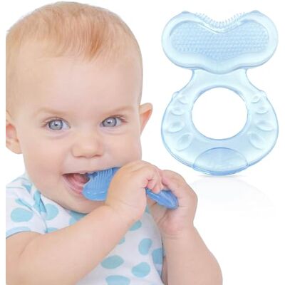 Nuby Zachte siliconen teethe-eez Bijtring van siliconen met kleine borstelharen Inclusief hygiënische etui Blauw Geschikt vanaf 0 maanden Nuby Zachte siliconen teethe-eez Bijtring van siliconen met kleine borstelharen Inclusief hygiënische etui Blauw Geschikt vanaf 0 maanden