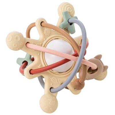 Nattou Teether with Rattle Galaxy Silicone, 10 cm, Beige Nattou Teether with Rattle Galaxy Silicone, 10 cm, Beige