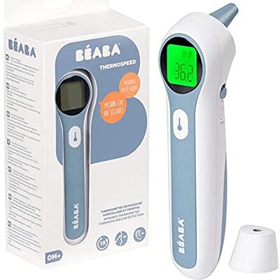 Béaba , Digitale voorhoofdthermometer, zonder contact, infrarood, kinderen, baby, volwassenen, hoofdmeting, oor-, omgevings-, kleurcodeweergave, LCD, koortsalarm, geheugenfunctie, thermospeed Béaba , Digitale voorhoofdthermometer, zonder contact, infrarood, kinderen, baby, volwassenen, hoofdmeting, oor-, omgevings-, kleurcodeweergave, LCD, koortsalarm, geheugenfunctie, thermospeed