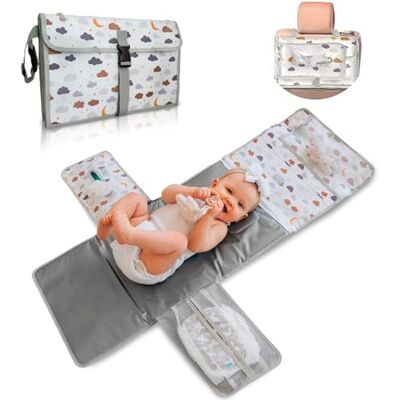 TENDS Draagbaar aankleedkussen, XL, opvouwbare en waterdichte luiertas, ideaal voor pasgeborenen, afneembare toilettas met 6 zakken TENDS Draagbaar aankleedkussen, XL, opvouwbare en waterdichte luiertas, ideaal voor pasgeborenen, afneembare toilettas met 6 zakken
