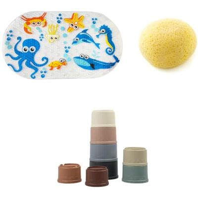 Thermobaby Badaccessoireset, antislipmat, spons en stapelbaar speelgoed Thermobaby Badaccessoireset, antislipmat, spons en stapelbaar speelgoed