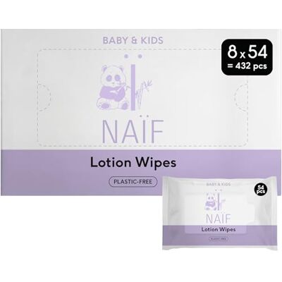Naïf 432 stuks (8 x 54 vochtige doekjes) voor baby's en kinderen met aloë vera en bamboe 0% parfum en alcohol toegevoegd Naïf 432 stuks (8 x 54 vochtige doekjes) voor baby's en kinderen met aloë vera en bamboe 0% parfum en alcohol toegevoegd