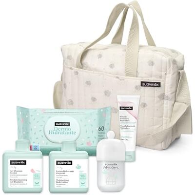 Suavinex , Babytas met cosmetica: Syndet shampoogel 300 ml + vochtinbrengende lotion 300 ml + luiercrème 75 ml + Baby Cologne Memories 100 ml + doekjes 72 stuks, grijs Suavinex , Babytas met cosmetica: Syndet shampoogel 300 ml + vochtinbrengende lotion 300 ml + luiercrème 75 ml + Baby Cologne Memories 100 ml + doekjes 72 stuks, grijs