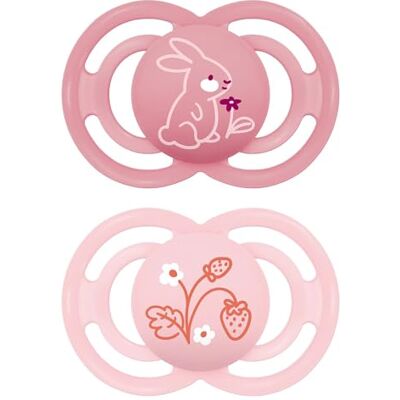 MAM Perfect Set van 2 siliconen fopspenen voor een gezonde ontwikkeling van de mondholte, set van 2 babyaccessoires met sterilisatorhouder, roze MAM Perfect Set van 2 siliconen fopspenen voor een gezonde ontwikkeling van de mondholte, set van 2 babyaccessoires met sterilisatorhouder, roze