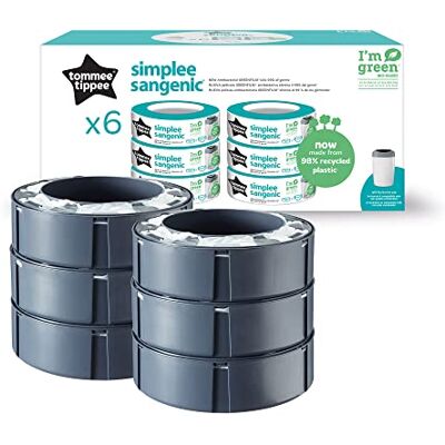 Tommee Tippee Simplee Sangenic navulcassettes, 6 stuks, alleen compatibel met Simplee Sangenic luieremmer, geur- en ziektebescherming, 100% gerecycled chassis Tommee Tippee Simplee Sangenic navulcassettes, 6 stuks, alleen compatibel met Simplee Sangenic luieremmer, geur- en ziektebescherming, 100% gerecycled chassis