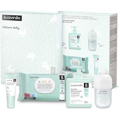 Suavinex Cosmetische mand voor pasgeborenen met verschoningscrème, 75 ml, vochtinbrengende bodylotion 500 ml, Baby Cologne geur 100 ml en doekjes 72 stuks Suavinex Cosmetische mand voor pasgeborenen met verschoningscrème, 75 ml, vochtinbrengende bodylotion 500 ml, Baby Cologne geur 100 ml en doekjes 72 stuks