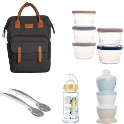 Thermobaby Luiertas met accessoires inbegrepen Praktische rugzak 5 voorraaddozen Ergonomische lepels Glazen fles en melktransportbox Complete set voor ouders Thermobaby Luiertas met accessoires inbegrepen Praktische rugzak 5 voorraaddozen Ergonomische lepels Glazen fles en melktransportbox Complete set voor ouders
