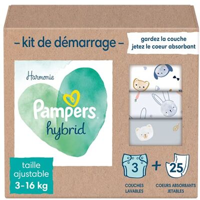 Pampers Harmonie Hybrid, starterset, 3 lagen wasbaar + 25 wegwerpbeschermkernen, normale absorptie, beschermt de gevoelige babyhuid, met plantaardige ingrediënten, 0% parfum Pampers Harmonie Hybrid, starterset, 3 lagen wasbaar + 25 wegwerpbeschermkernen, normale absorptie, beschermt de gevoelige babyhuid, met plantaardige ingrediënten, 0% parfum