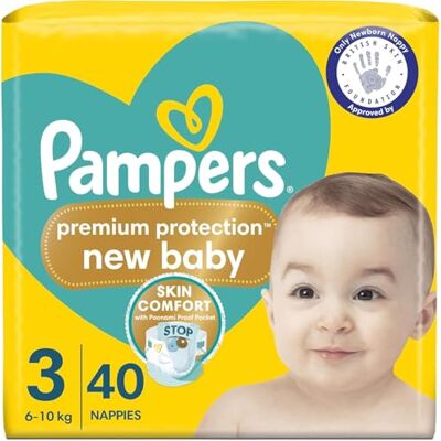 Pampers Premium bescherming voor baby's, maat 3, 40 luiers, 6 kg 10 kg, essentiële verpakking, dubbele bescherming voor de huid en tegen lekken Pampers Premium bescherming voor baby's, maat 3, 40 luiers, 6 kg 10 kg, essentiële verpakking, dubbele bescherming voor de huid en tegen lekken
