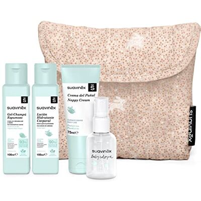 Suavinex Beauty Reiskoffer van stof – cadeau-idee voor pasgeborenen met 4 producten – babycologne, vochtinbrengende lotion, luierwisselcrème en shampoo – roze Suavinex Beauty Reiskoffer van stof – cadeau-idee voor pasgeborenen met 4 producten – babycologne, vochtinbrengende lotion, luierwisselcrème en shampoo – roze