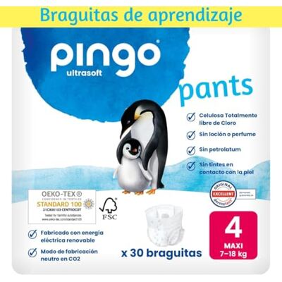 Pingo Pañales Milieuvriendelijke broekjes maat 4 (7-18 kg), zak van 30 stuks Pingo Pañales Milieuvriendelijke broekjes maat 4 (7-18 kg), zak van 30 stuks