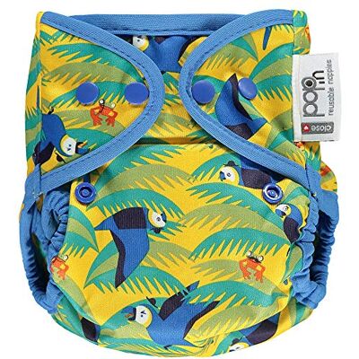 Close Herbruikbare stoffen luiers van de geboorte tot aan de pot, van bamboe, sluiting met haak en elastische lussen, bedrukt met parrot Close Herbruikbare stoffen luiers van de geboorte tot aan de pot, van bamboe, sluiting met haak en elastische lussen, bedrukt met parrot