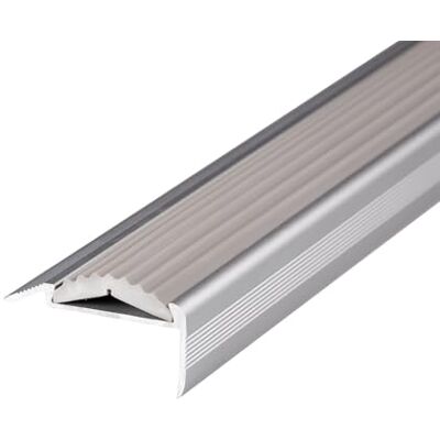 Floordirekt Geperforeerde trapneus van aluminium met randbescherming van rubber, antislip, voor laminaat, parket, trap, hoek, grijs, 90 cm Floordirekt Geperforeerde trapneus van aluminium met randbescherming van rubber, antislip, voor laminaat, parket, trap, hoek, grijs, 90 cm