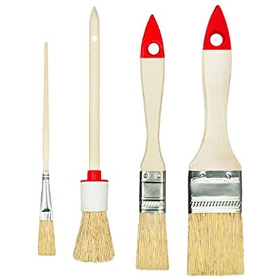 HARDY WORKING TOOLS M7 Set van 4 penselen, 3-plat, 1 rond, 0 inch, 3/4 inch, 1,5 inch, 4 inch, serie 02, voor schilderen met verf en lak, gelijkmatige dekking, natuurlijke haren HARDY WORKING TOOLS M7 Set van 4 penselen, 3-plat, 1 rond, 0 inch, 3/4 inch, 1,5 inch, 4 inch, serie 02, voor schilderen met verf en lak, gelijkmatige dekking, natuurlijke haren