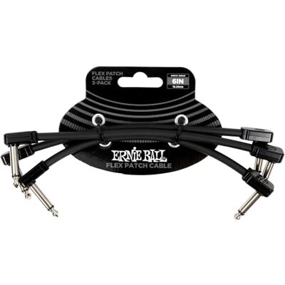 Ernie Ball Flex-patchkabel, 15 cm, zwart, 3 stuks Ernie Ball Flex-patchkabel, 15 cm, zwart, 3 stuks