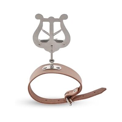 GEWA Wandelpartitiehouder fluit vernikkeld Lyra middelgroot 2 schuivers brede leren band GEWA Wandelpartitiehouder fluit vernikkeld Lyra middelgroot 2 schuivers brede leren band