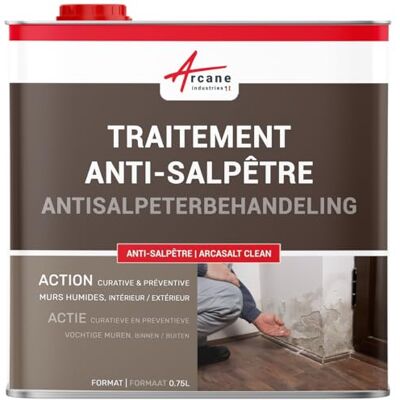 ARCANE INDUSTRIES Behandeling van salpeter, anti-salpeter, vochtige muren, waterafstotend, schimmelbestendig, anti-schimmel, 0,75 l (tot 3 m²) ARCANE INDUSTRIES Behandeling van salpeter, anti-salpeter, vochtige muren, waterafstotend, schimmelbestendig, anti-schimmel, 0,75 l (tot 3 m²)