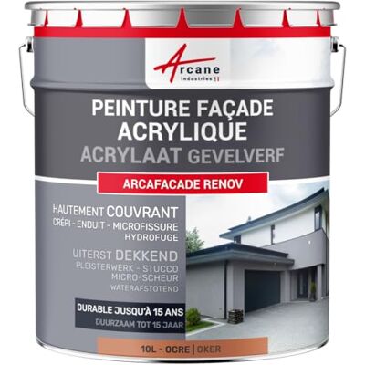 ARCANE INDUSTRIES Verf voor gevels, waterafstotend, acryl, 14 kleuren, gaat tot 15 jaar, oker (Ral 050 60 40), 10 l (+ of 60 m² in 1 laag) ARCANE INDUSTRIES Verf voor gevels, waterafstotend, acryl, 14 kleuren, gaat tot 15 jaar, oker (Ral 050 60 40), 10 l (+ of 60 m² in 1 laag)