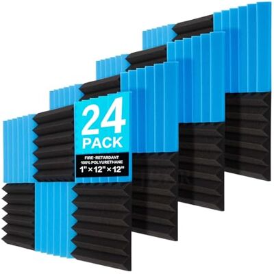 JBER set van 24 blauwe en antraciet akoestische panelen van wedgeschuim voor studio‘s, brand- en geluidwerende zwarte wandpanelen 5 x 30 x 30 cm JBER set van 24 blauwe en antraciet akoestische panelen van wedgeschuim voor studio‘s, brand- en geluidwerende zwarte wandpanelen 5 x 30 x 30 cm