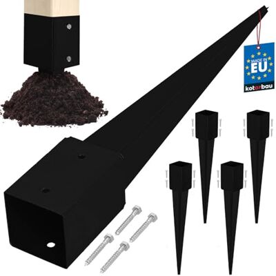 KOTARBAU ® Set van 4 inslagpaalhouders 91 x 91 x 750 mm Van verzinkt staal met poedercoating Inslagpen Tuinhek Grondanker Manchetten KOTARBAU ® Set van 4 inslagpaalhouders 91 x 91 x 750 mm Van verzinkt staal met poedercoating Inslagpen Tuinhek Grondanker Manchetten