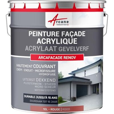 ARCANE INDUSTRIES Verf voor gevels, waterafstotend, acryl, 14 kleuren, gaat tot 15 jaar, rood (Ral 030 50 40), 10 l (+ of 60 m² in 1 laag) ARCANE INDUSTRIES Verf voor gevels, waterafstotend, acryl, 14 kleuren, gaat tot 15 jaar, rood (Ral 030 50 40), 10 l (+ of 60 m² in 1 laag)