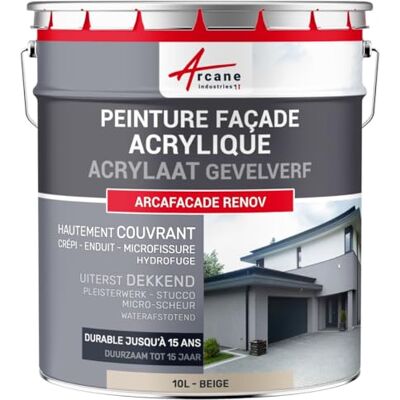 ARCANE INDUSTRIES Verf voor gevels, waterafstotend, acryl, 14 kleuren, gaat tot 15 jaar, beige (Ral 080 80 10), 10 l (+ of 60 m² in 1 laag) ARCANE INDUSTRIES Verf voor gevels, waterafstotend, acryl, 14 kleuren, gaat tot 15 jaar, beige (Ral 080 80 10), 10 l (+ of 60 m² in 1 laag)