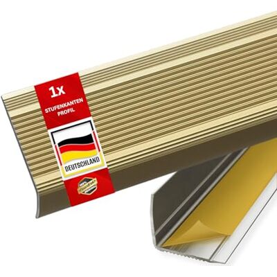 Floordirekt Aluminium traprandprofiel, L-vorm, 1 stuk, 100 x 3,5 x 3 cm, goud, zelfklevend, voor parket en laminaat, inclusief montagemateriaal Floordirekt Aluminium traprandprofiel, L-vorm, 1 stuk, 100 x 3,5 x 3 cm, goud, zelfklevend, voor parket en laminaat, inclusief montagemateriaal