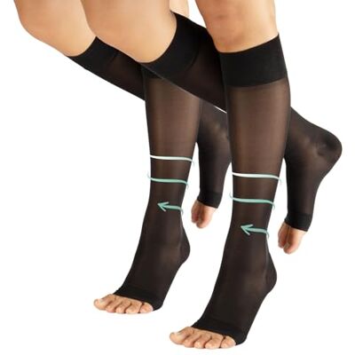 CALZITALY 1/2 paar compressiekousen voor dames, zonder tenen, 70 DEN, compressiekousen voor dames, 10-14 mm/Hg, 2 paar zwart, L-XL L-XL CALZITALY 1/2 paar compressiekousen voor dames, zonder tenen, 70 DEN, compressiekousen voor dames, 10-14 mm/Hg, 2 paar zwart, L-XL L-XL