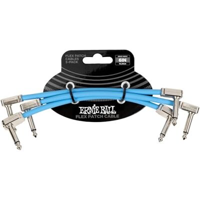 Ernie Ball Flex-patchkabel, 15 cm, blauw, 3 stuks Ernie Ball Flex-patchkabel, 15 cm, blauw, 3 stuks
