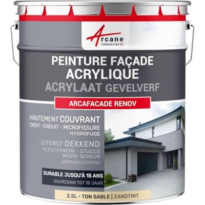 ARCANE INDUSTRIES Verf voor gevels, waterafstotend, acryl, 14 kleuren, houdt tot 15 jaar, zandton (Ral 085 90 20), 2,5 l (+ of – 15 m² in 1 verf) ARCANE INDUSTRIES Verf voor gevels, waterafstotend, acryl, 14 kleuren, houdt tot 15 jaar, zandton (Ral 085 90 20), 2,5 l (+ of – 15 m² in 1 verf)