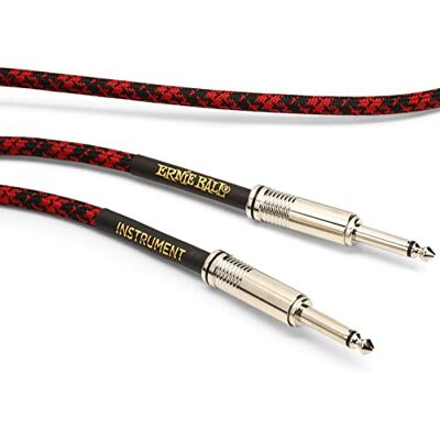 Ernie Ball Gevlochten kabel voor instrument, rechte connector, 3 m, rood/zwart Ernie Ball Gevlochten kabel voor instrument, rechte connector, 3 m, rood/zwart