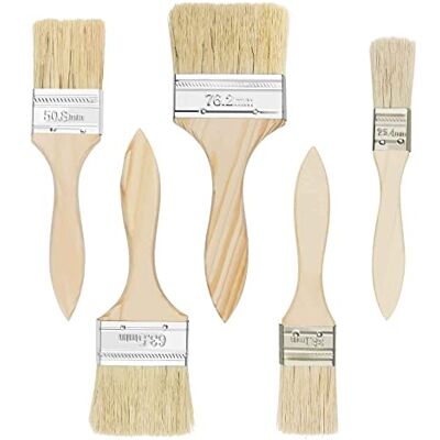 Uootach Set van 5 verfkwasten, platte houten kwast, glanzend, voor olie, beitsen, hekken, decoratie Uootach Set van 5 verfkwasten, platte houten kwast, glanzend, voor olie, beitsen, hekken, decoratie