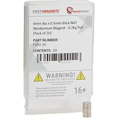 first4magnets Expert Magneet 6 mm diameter x 0,5 mm dik, N42 neodymium magneet 0,2 kg trui (20 stuks), zilver first4magnets Expert Magneet 6 mm diameter x 0,5 mm dik, N42 neodymium magneet 0,2 kg trui (20 stuks), zilver
